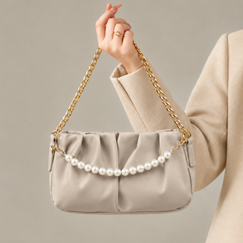 Beige  Pearl Charm Shoulder Bag