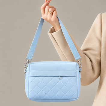 Sky Blue Quilted Crossbody Shoulder Bag