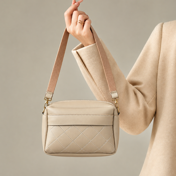 Beige Quilted Crossbody Shoulder Bag