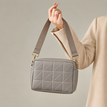 Grey Quilted Crossbody Shoulder Bag