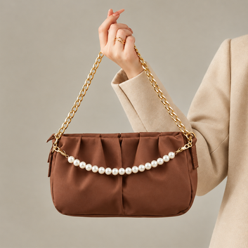 Brown  Pearl Charm Shoulder Bag