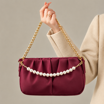 Burgundy Pearl Charm Shoulder Bag