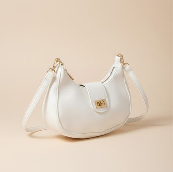 Chic White Crossbody Handbag with Gold Accents