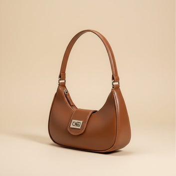Chic Tan Leather Handbag with Silver Hardware