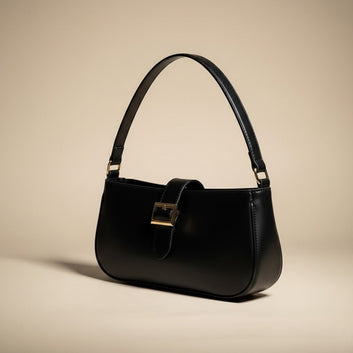 Chic Black Handbag with Elegant Gold Buckle