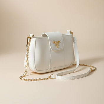 Chic White Prada Crossbody with Gold Accents