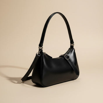 Sleek Black Handbag with Stylish Buckle