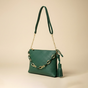 Chic Green Handbag with Gold Chain