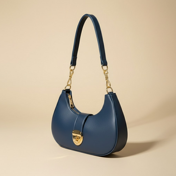 Elegant Navy Blue Chain-Detail Handbag