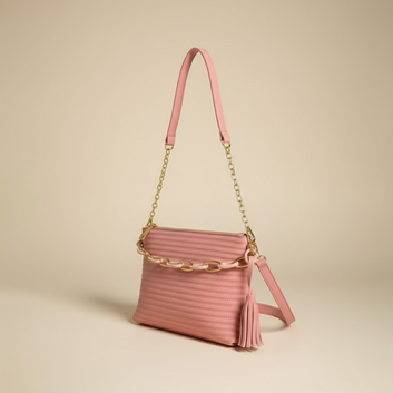 Trendy Pink Tassel & Chain-Detail Clutch