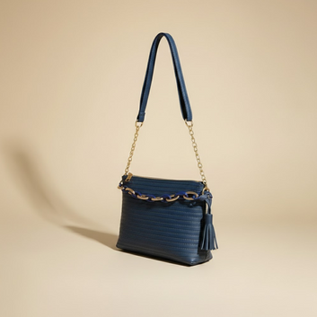 Sleek Blue Chain-Accent Shoulder Bag
